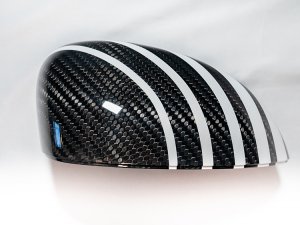 FIAT 500 Mirror Covers - Carbon Fiber - White Racing Stripe w/ Black Scorpion V2